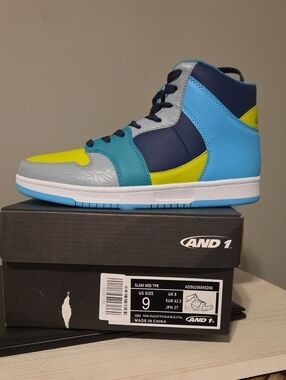 And1 Mid-Top Sneakers in Navy, Sky Blue & Yellow